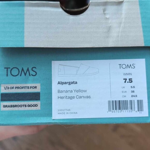 [NWT] TOMS Alpargata Slip On Shoes Heritage Canvas - Banana Yellow - Picture 2 of 6